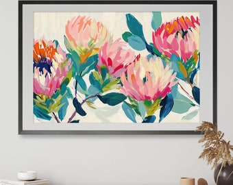 Australian Protea Bloom Abstract Painting DIGITAL Art Print, Native Flowers Proteas, Botanical Wall Art Print Aus Flora Abstract Printable