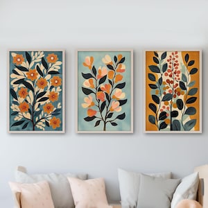 Pinturas australianas florales doradas retro de los años 70, impresiones de arte mural, DESCARGA DIGITAL, conjunto de 3 impresiones, flora nativa, bohemia, elegante, botánica, imprimible