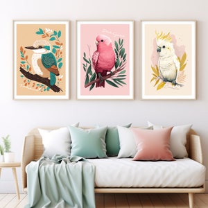 Australian Native Birds Illustrations Art Prints, Set of 3 Prints, Vibrant Bird Printable Wall Art, DIGITAL DOWNLOAD, Australian Birds Art