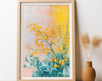 Australian Wattle Golden Garden, DIGITAL Art Print Abstract Floral Painting Native Flower Wattle Botanical Wall Art, Native Flower Printable