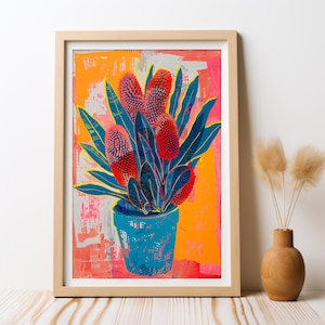 Australian Banksia Red Pop Painting, DIGITAL DOWNLOAD, Native Flowers Banksia Botanical Floral Print Australian Flowers, Printable Floral