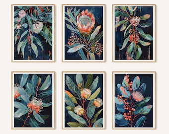 Australian Bush Dreams Floral Set Paintings Prints, Set of 6 Prints, Native Vintage Flora, Aus Botanical Wall Art Printable Digital Download