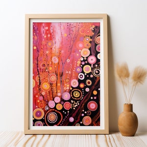 Aboriginal Inspired Dreamtime Art Print, DIGITAL DOWNLOAD, Whimsy Abstract Dot Art, Indigenous Aboriginal Dot Painting, Printable Wall Art