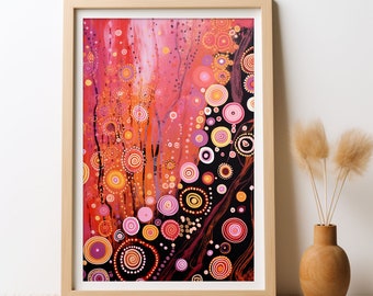 Aboriginal Inspired Dreamtime Art Print, DIGITAL DOWNLOAD, Whimsy Abstract Dot Art, Indigenous Aboriginal Dot Painting, Printable Wall Art