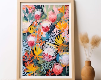 Australian Banksia Beauty Native Floral Matisse Style Botanical Wall Art Print Vibrant Modern Colorful Flowers Printable