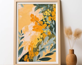 オーストラリアで購入した水彩画 オーストラリア原産のワトルの木の花の水彩画 デジタルダウンロード