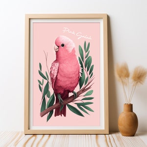 Pink Galah Australischer Vogel Illustration Stil Digitaler Kunst Druck, Wand Kunstdruck, Wohnkultur, australische Ureinwohner, Vogel Kunst zum Ausdrucken