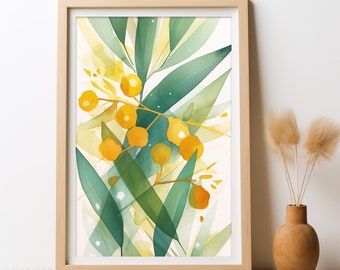 Australian Wattle Splendour Watercolour, DIGITAL Art Print, Native Australian Plant, Botanical Wall Art, Native Acacia Floral Art Printable