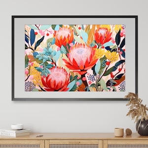 Australian Banksia Symphony Landscape, DIGITAL Art Print, Native Flowers Banksia, Botanical Wall Art, Australian Native Floral Printable