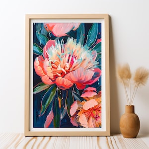 Peony Passion Flowers DIGITAL Art Print, Peony Flower Print ,Peony Painting Wall Art, Floral Print Peonies Print, Pink Peonies Printable