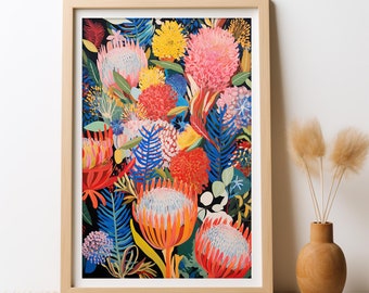 Australian Banksia Bliss, DIGITAL Art Print, Native Flowers Banksia, Botanical Wall Art, Floral Print, Australian Native Flower Printable