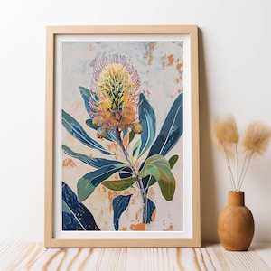 Australian Floral Wall Art Golden Banksia Beauty Painting, DIGITAL Art Print, Native Flowers Banksia, Flora Wall Art, Botanical Printable