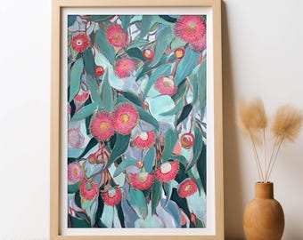 Australian Bush and Bloom Painting Wall Art Print Digital Download Botanical Eucalyptus Leaves Gum Blossom Nature Art Floral Printable