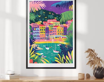 Póster de viaje a España con un vibrante encanto mediterráneo (DESCARGA DIGITAL), impresión costera española, pintura colorida, arte maximalista, arte mural imprimible.