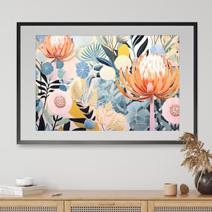 Australian Banksia Boho Landscape, DIGITAL Art Print, Native Flowers Banksia, Botanical Wall Art, Australian Native Floral Printable