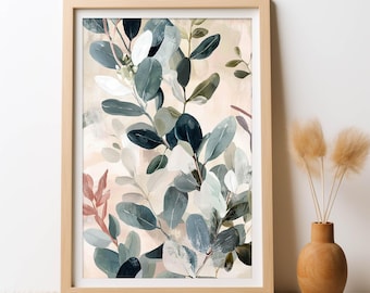 Australian Eucalyptus Gum Leaf Dreaming Painting Print, DIGITAL DOWNLOAD Botanical Eucalypt Leaves Art Print Floral Print Wall Art Printable
