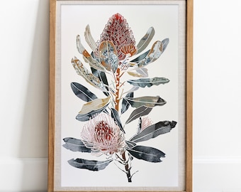 Susurros de Banksia australiana, impresión artística digital, flores nativas de Banksia, arte mural botánico, flores nativas australianas imprimibles