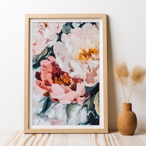 Peony Poetry Flowers Abstract Painting DIGITAL Art Print, Peony Flower Print, Romantic Dreamy Peony Wall Art, Floral Print Peonies Printable