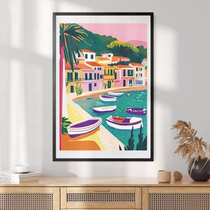 Coastal Travel Print Wall Art Mediterranean Daydream Maximalist Wall Poster Home Decor Gift Art Lovers Spain Coast Home Decor Printable
