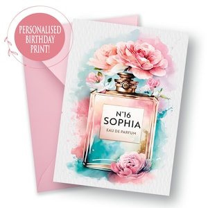 Parfum personnalisé anniversaire mode carte ou impression téléchargement numérique, tout âge, tout nom, anniversaires spéciaux 18, 21, 30 ans, etc., art du parfum Paris