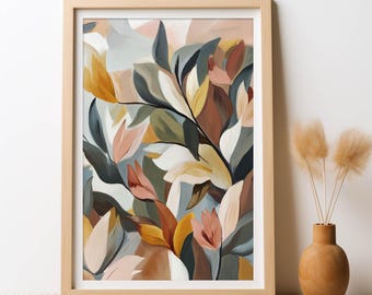 Floral Earthy Leaves Abstract Painting Wall Art Digital Art Print Autumn Fall Leaves Floral Boho Art Earth Colours Modern Art Printable