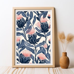 Australische Banksia Native Bloom Holzschnitt inspiriert, DIGITALER DOWNLOAD, Pop Wand Kunst Blumendruck Australische Blumen, Boho druckbare Wandkunst