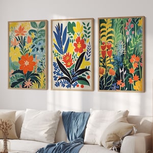 Matisse Inspired Floral Garden Paintings, DIGITAL DOWNLOAD, Set of 3 Prints, Floral Gallery Wall Set, Flower Wall Art, Printable Wall Art