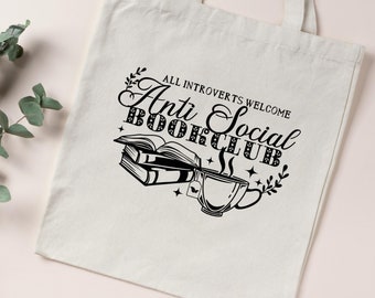 Anti Social Book Club Tote Bag, Anti Social Book Club Bag, Bookish Tote Bag, Bookish Gifts, Gift For Book Lover, Gift For Readers, BookTok