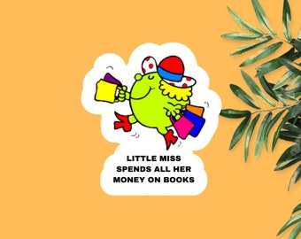 Little Miss dépense de l'argent pour l'achat de livres, bibliothécaire Little Miss, bibliophile Little Miss, Stickers livresques, autocollant bibliophile, Stickers Kindle