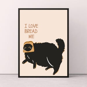 Jag älskar bröd mig-tryck, älskar bröd mig katt, rolig djurväggkonsttryck, söt köksaffisch, kökstryck, matrumstryck, heminredning