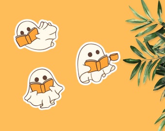 Geist-Aufkleber, Bücherwurm-Geist-Aufkleber, süße Geist-Leseaufkleber, Geist-Kindle-Aufkleber, gruselige Leseaufkleber, Halloween-Geist-Aufkleber