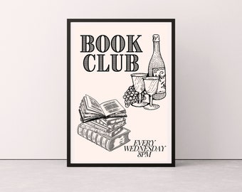 Book Club Artwork, Book Club Prints, Cute Gift For Book Lovers, Bookish Print, Book Wall Art, Library Wall Art, Book Inspired Wall Art Print