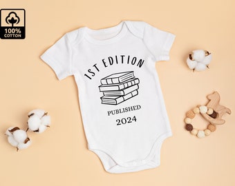 1st Edition Published Baby Grow, Personalised Year Baby Vest, Bookish Baby Clothing, Baby Bodysuit, Coming Home Gift, Pregnancy Announcement