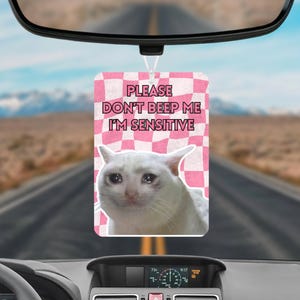 Please Don't Beep Me I'm Sensitive Crying Cat Meme Air Freshener, Funny Car Air Freshener, New Driver Funny Novelty Car Gift Accessories