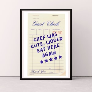 Lámina "El Chef Era Lindo", Arte de pared para cocina, "El Chef Era Lindo, Volvería a comer aquí", Decoración del hogar, Arte de pared para comedor, Frases de cocina, Láminas de arte de pared
