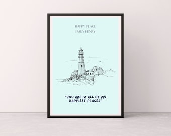 Emily Henry Happy Place Print, Happy Place Wall Art, Gadżety Emily Henry, Ludzie, których spotykamy na wakacjach, Wydruki książkowe, Sztuka ścienna książkowa