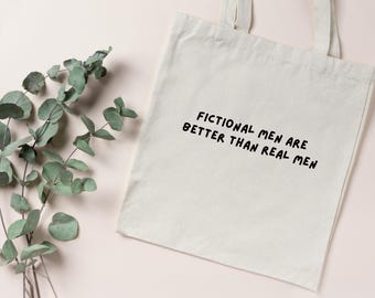Fiktive Männer sind besser Tragetasche, Fiktive Männer Buch Tasche, Bücherwurm Tragetasche, süsse Buchtasche, Buch-Liebhaber-Geschenk, Lesergeschenk, Lese-Einkaufstasche