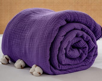 Purple Turkish Muslin Blanket: Organic Cotton, Lightweight Summer Bedding