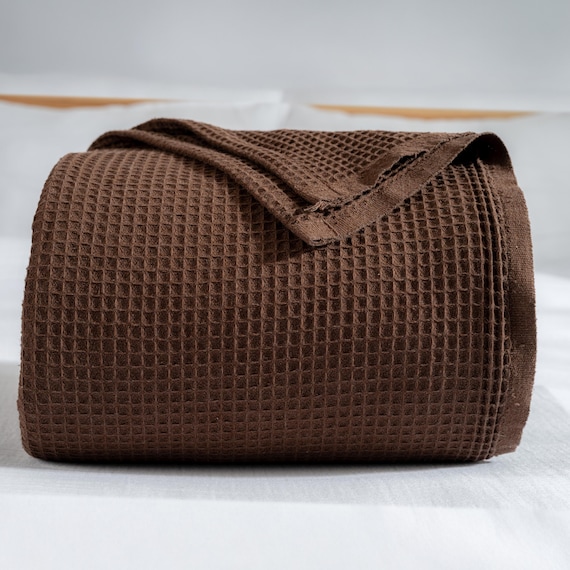 Dark Brown Turkish Cotton Waffle Blanket - Lightweight All-Season Throw