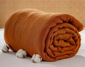 Cinnamon Brown Turkish Muslin Blanket: 100% Cotton Bedspread