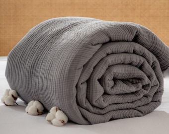 Gray Turkish Muslin Blanket: Organic Cotton, Lightweight Summer Bedding