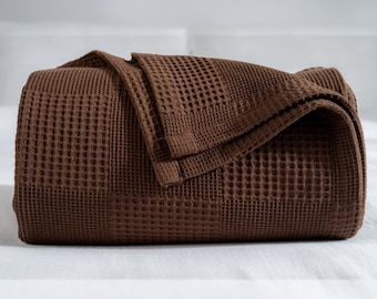 Dark Brown Turkish Cotton Waffle Weave Blanket - Lightweight All-Season Throw