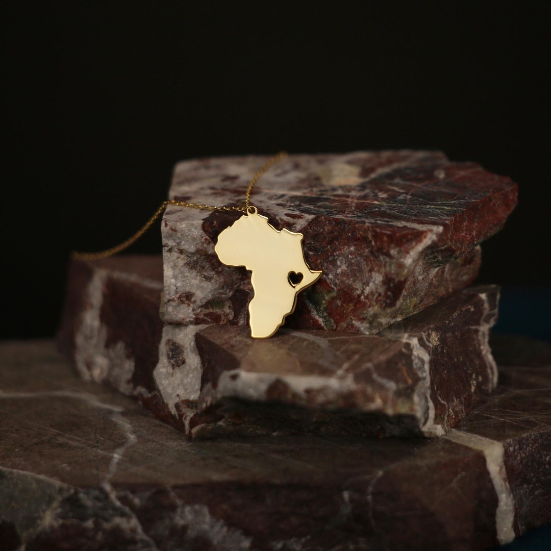 14K Gold Africa Necklace, Dainty African Necklace, Tiny Gold Africa