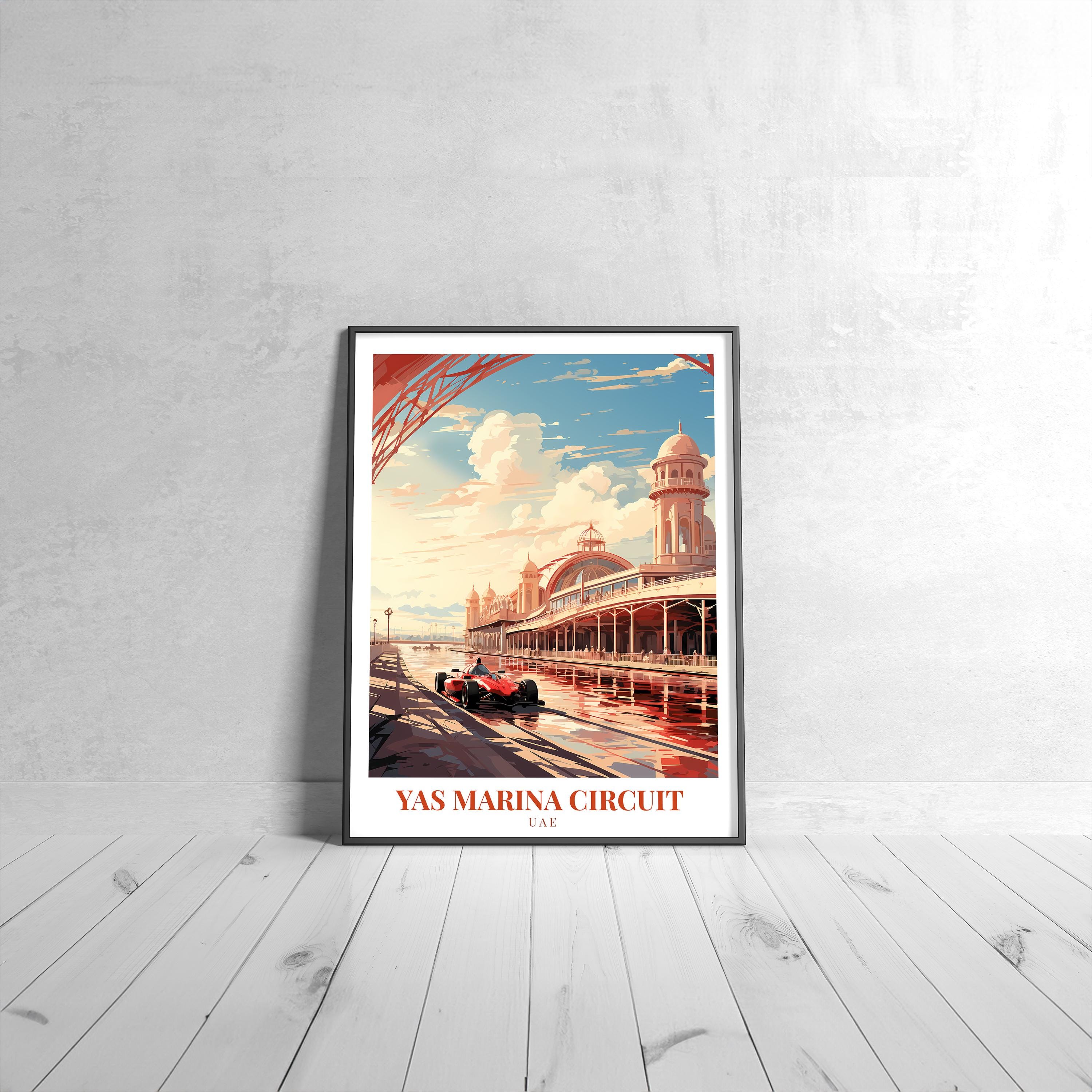 Yas Marina Circuit Vintage Travel Poster Retro UAE Art Print Colorful Home Decor Travel Wall Art Unique Travel Gift