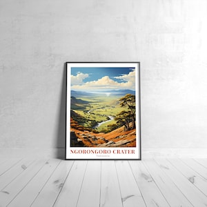 Ngorongoro Crater Vintage Travel Poster Retro Tanzania Art Print Colorful Home Decor Travel Wall Art Unique Travel Gift