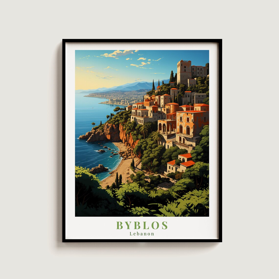 Byblos Vintage Travel Poster Retro Lebanon Art Print Colorful Home