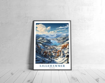 Lillehammer Vintage Travel Poster Retro Norway Art Print Colorful Home Decor Travel Wall Art Unique Travel Gift