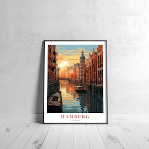 Hamburg Vintage Travel Poster Retro Germany- Travel Poster - Vintage Style Art Prints for Wall Decor