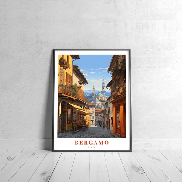 Bergamo Vintage Travel Poster Retro Italy Art Print Colorful Home Decor Inspirational Wall Art Unique Travel Gift