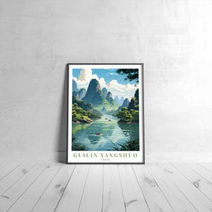 Guilin Yangshuo Vintage Travel Poster Retro China Art Print Colorful Home Decor Travel Wall Art Unique Travel Gift